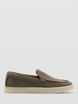 Mango Slip On Cushioned Suede Loafers, Khaki