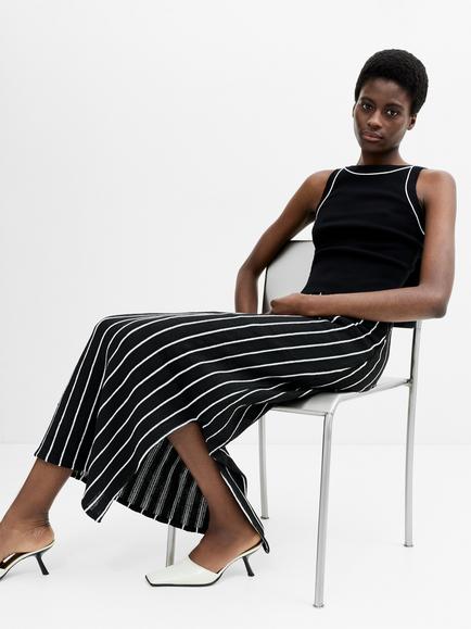 French Connection Windsor Crochet Stripe Maxi Skirt, Black/White, Black/White