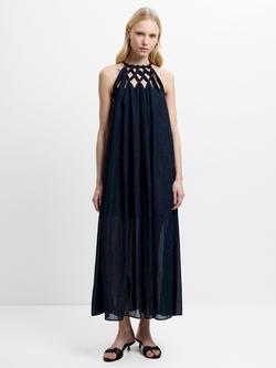 French Connection Beth Lurex Halterneck Maxi Dress, Navy, Navy