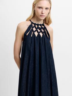 French Connection Beth Lurex Halterneck Maxi Dress, Navy - view 2, Navy
