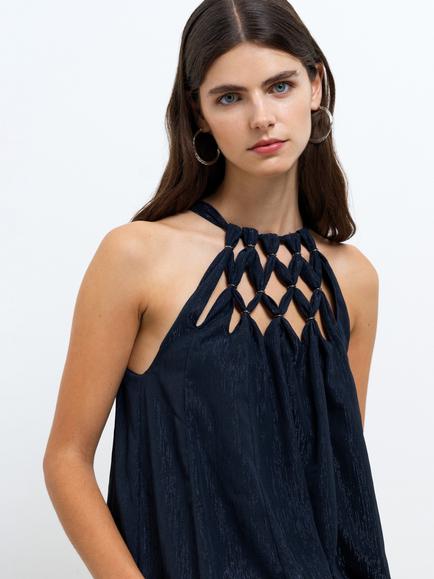 French Connection Beth Lurex Halterneck Maxi Dress, Navy - view 2, Navy
