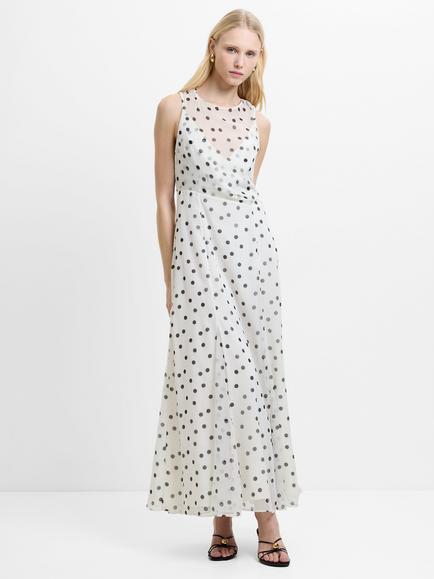 French Connection Emina Polka Dot Godet Dress, Cream/Black, Cream/Black