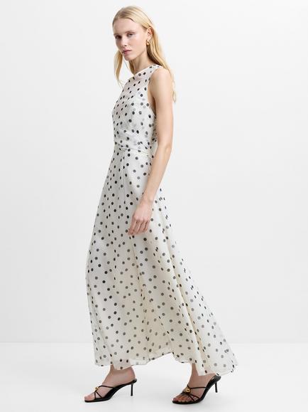 French Connection Emina Polka Dot Godet Dress, Cream/Black - view 2, Cream/Black