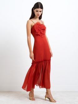 French Connection Emina Chiffon Flower Maxi Dress, Brick Red, Brick Red