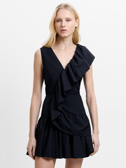 French Connection Era Asymmetric Frill Mini Dress, Black - view 2, Black