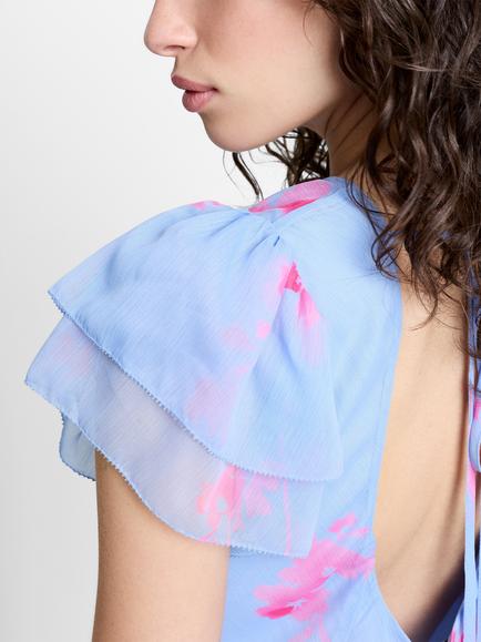 French Connection Myla Floral Midi Dress, Blue/Pink Multi - view 2, Blue/Pink Multi