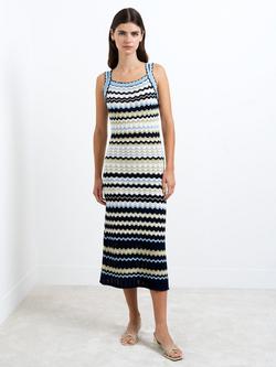 French Connection Striped Midi Dress, Summer White/Blue, Summer White/Blue