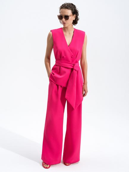 French Connection Tiana Belted Waistcoat, Peony Pink - view 2, Peony Pink