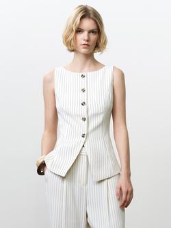 French Connection Vinnie Pinstripe Waistcoat, Cream/Black, Cream/Black
