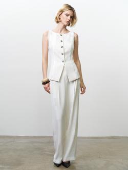 French Connection Vinnie Pinstripe Waistcoat, Cream/Black - view 2, Cream/Black