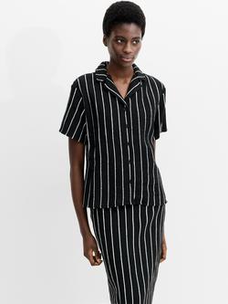 French Connection Windsor Crochet Stripe Shirt, Black/White, Black/White