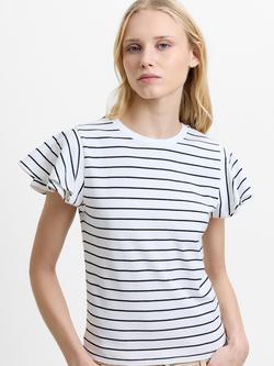French Connection Aliyana Crew Neck T-Shirt, Linen White/Black, Linen White/Black
