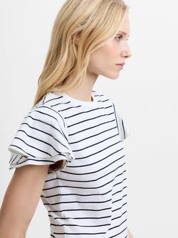 French Connection Aliyana Crew Neck T-Shirt, Linen White/Black - view 2, Linen White/Black