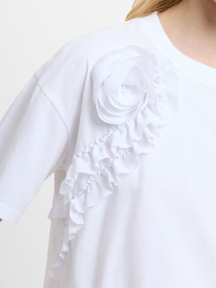 French Connection Cotton Ruffle T-Shirt, White - view 2, White