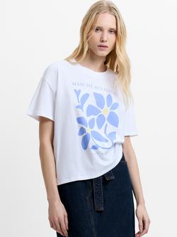 French Connection Flower Market Graphic T-Shirt, White/Blue, White/Blue