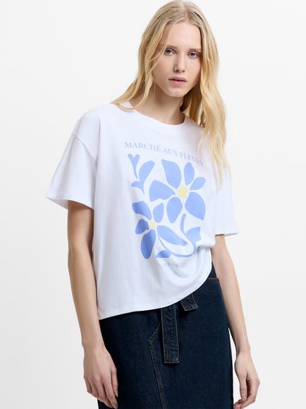 French Connection Flower Market Graphic T-Shirt, White/Blue, White/Blue
