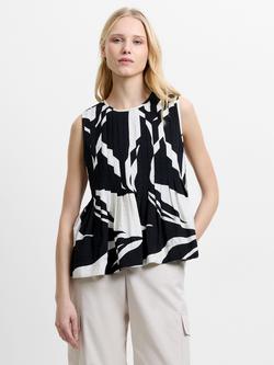 French Connection Jessie Abstract Sleeveless Top, Black/Cream, Black/Cream