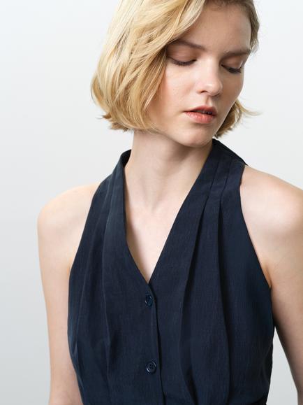 French Connection Melina Halterneck Top, Navy - view 2, Navy