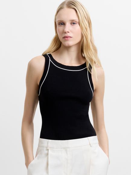French Connection Mozza Knitted Tank Top, Black, Black/Cream