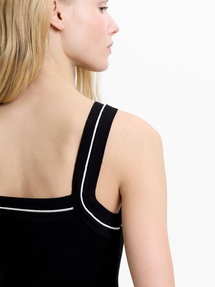 French Connection Mozza Knitted Tank Top, Black - view 2, Black/Cream