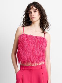 French Connection Sonia Feathered Crop Top, Peony Pink, Peony Pink