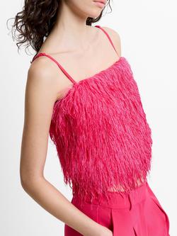 French Connection Sonia Feathered Crop Top, Peony Pink - view 2, Peony Pink