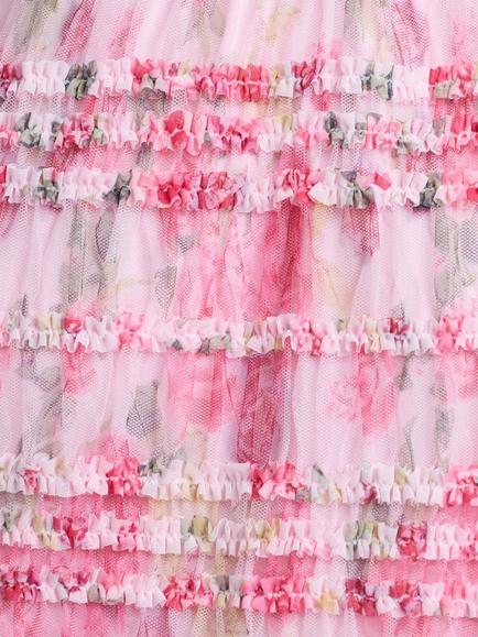 French Connection Vanessa Mesh Peplum Top, Pink/Multi - view 2, Pink/Multi