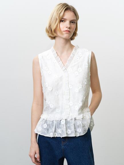French Connection Vani Peplum Hem Top, White, White