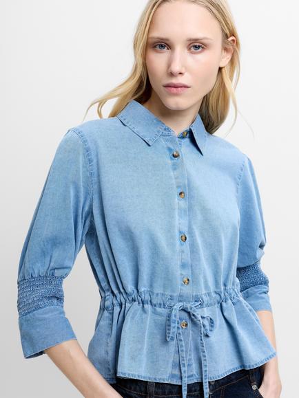 French Connection Zaves Drawstring Denim Top, Light Blue, Light Blue