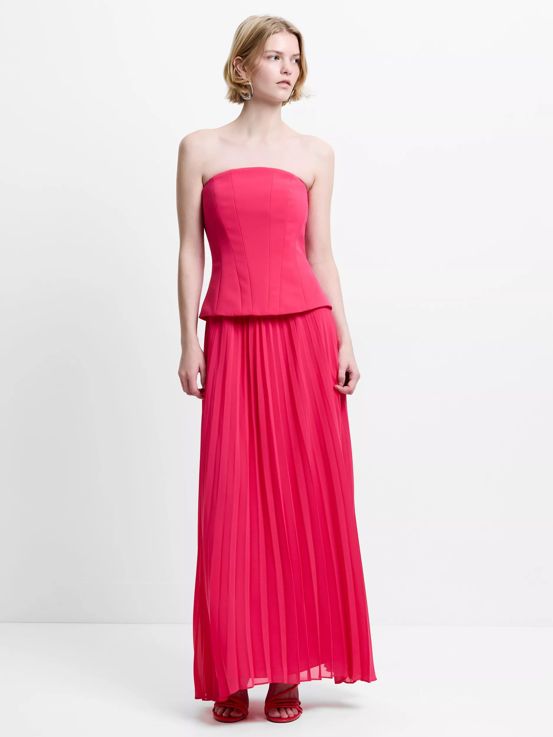 French Connection Tiana Georgette Corset Maxi Dress, Peony Pink