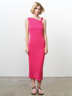 French Connection Trixie Sleeveless Asymmetric Neck Midi Dress, Fuchsia Pink, Fuchsia Pink