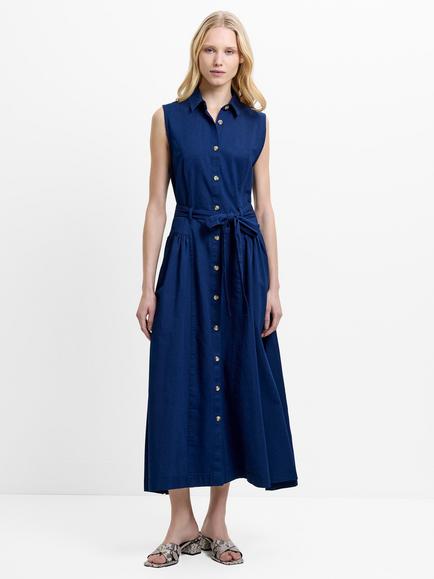 French Connection Zaves Chambray Belted Midi Dress, Dark Blue, Dark Blue