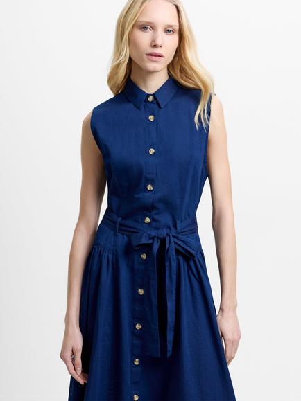 French Connection Zaves Chambray Belted Midi Dress, Dark Blue - view 2, Dark Blue