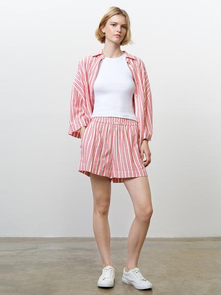 French Connection Cheryl Striped Shorts, Watermelon Red, Watermelon Red