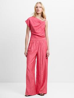 French Connection Novie Crinkled Wide Leg Trousers, Fuschia Pink, Fuschia Pink