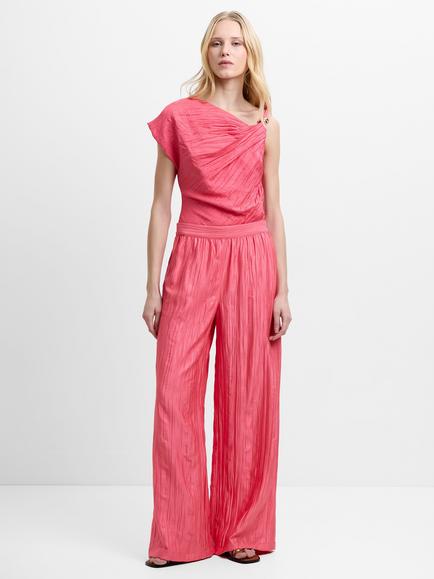 French Connection Novie Crinkled Wide Leg Trousers, Fuschia Pink, Fuschia Pink