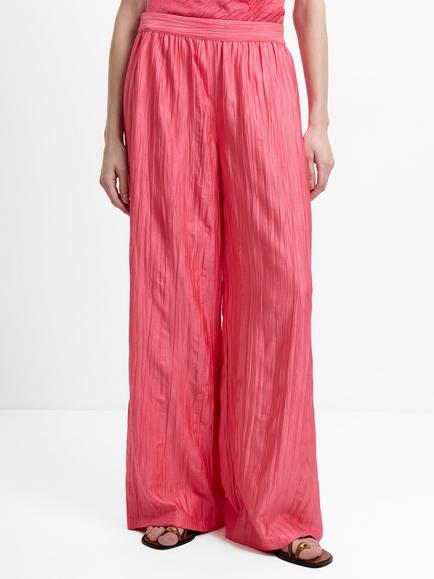 French Connection Novie Crinkled Wide Leg Trousers, Fuschia Pink - view 2, Fuschia Pink