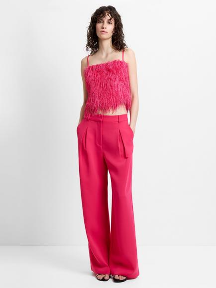 French Connection Tiana Crepe Pleated Wide Leg Trousers, Peony Pink, Peony Pink