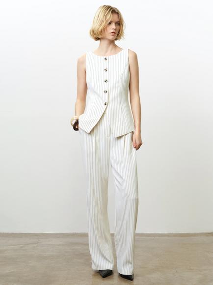 French Connection Vinnie Pinstripe Trousers, Cream/Black, Cream/Black