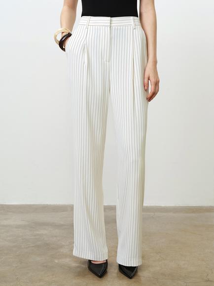 French Connection Vinnie Pinstripe Trousers, Cream/Black - view 2, Cream/Black