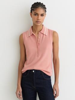 Reiss Contrast Collar Wool Rich Polo Shirt, Pink/Ivory, Pink/Ivory