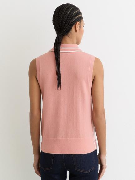 Reiss Contrast Collar Wool Rich Polo Shirt, Pink/Ivory - view 2, Pink/Ivory
