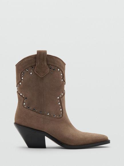 Mango Western Studded Ankle Boots, Brown, Brown