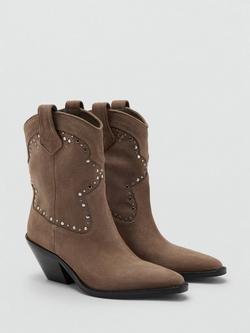 Mango Western Studded Ankle Boots, Brown - view 2, Brown