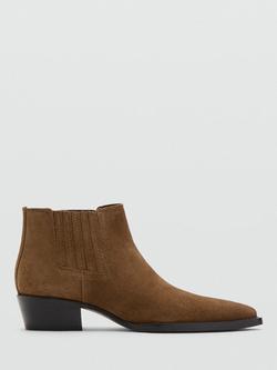 Mango Suede Block Heel Chelsea Boots, Brown, Brown