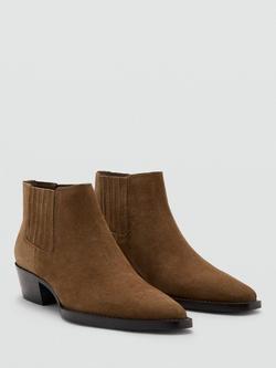 Mango Suede Block Heel Chelsea Boots, Brown - view 2, Brown