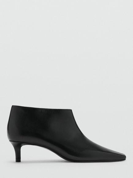 Mango Pointed Toe Kitten Heel Ankle Boots, Black, Black