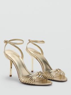 Mango Strappy Stiletto Heel Sandals, Gold - view 2, Gold