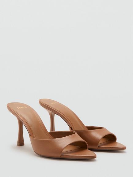 Mango Pointed Open-Toe Stiletto Mules, Brown - view 2, Brown