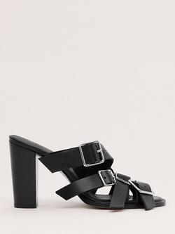 Mango Block Heel Buckle Sandals, Black, Black